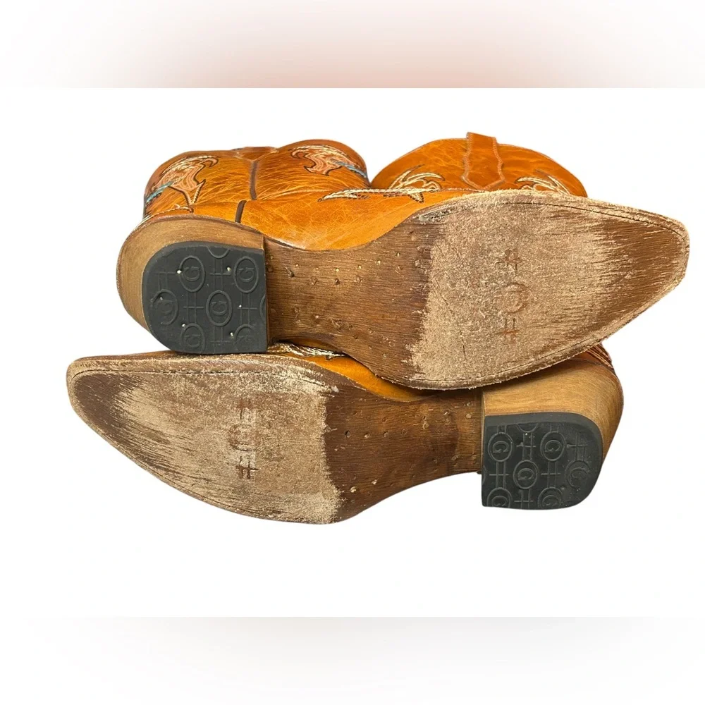 Circle G by Corral Cognac & Turquoise-Beige Wing & Cross Boots Size 10 - Picture 5 of 11